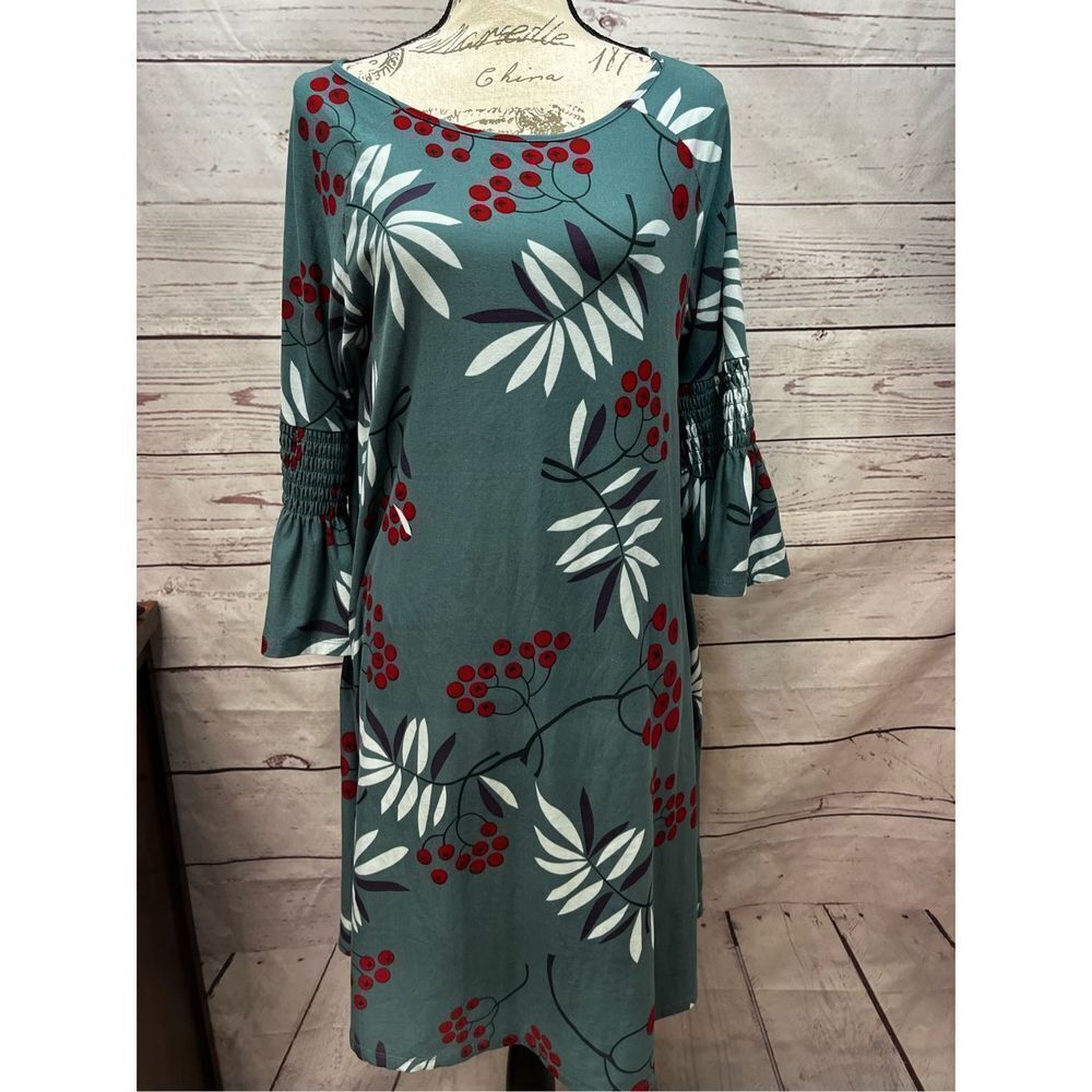 Agnes & Dora Teal Dress with Red and White Floral Pattern M